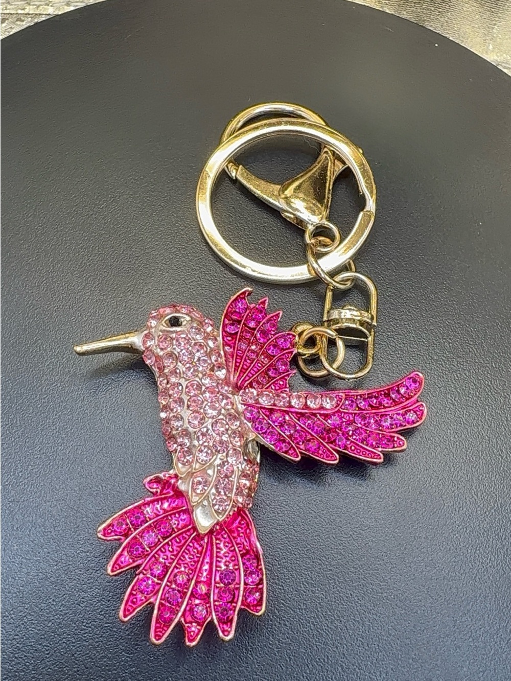 Pink Crystal Hummingbird Keychain Charm - Decorative Bird Accessory